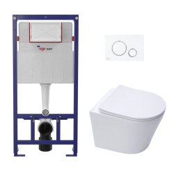 Swiss Aqua Technologies ECO 2L Toilet frame + Swiss Aqua Technologies wall-hung toilet + white plate (STESTINWR04-IN)