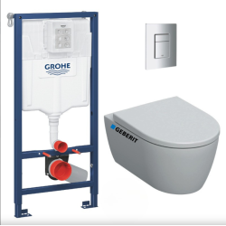 Grohe Toilet Set Rapid SL support frame + Geberit Rimfree wall hung toilet + Skate Cosmopolitan flush plate (RAPIDSL-ICON-1)