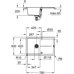 Grohe K400 Composite Quartz Sink with Reversible Drainer 780x500 mm, Granite Grey (31639AT0)