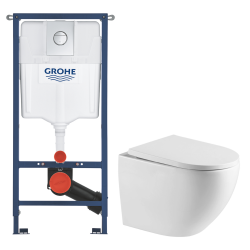 Grohe Solido 4-in-1 built-in Frame+Swiss Aqua Technologies rimless wall-hung WC+SoftClose seat + plate (GRRST67WT01-IN)
