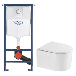 Grohe Solido 4-in-1 built-in WC Frame + Swiss Aqua Technologies rimless wall-hung WC with SoftClose seat + plate (GRRST72WT01-IN)