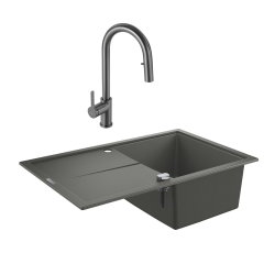 Grohe K400 composite quartz sink with reversible drainer 780x500 mm + Ceramia Timeless mixer tap (G31639TML2BGM-SET)