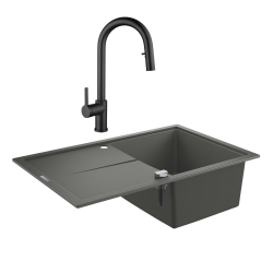 Grohe + Ceramia Grohe K400 Quartz Composite Sink with Reversible Drainer 780x500 mm + Ceramia Timeless Mixer Tap (G31639TML2BM-SET)