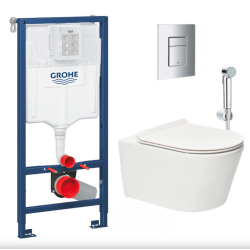 Grohe Toilet Set Rapid SL Support frame + Brevis rimless toilet + softclose seat + bidet spray + chrome plate (RSLBREVIS1SPR2)
