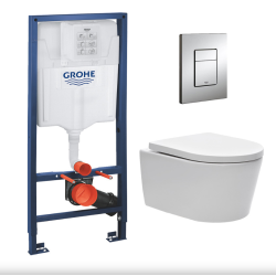 Grohe Rapid SL toilet frame + Swiss Aqua Technologies Rimless toilet bowl + Chrome Skate plate (RAPIDSL-SATRIMLESS)