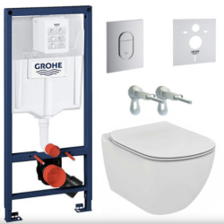 Grohe Toilet set Frame + Ideal Standard Tesi Aquablade bowl + Slim softclose seat + Chrome flush plate (ARENATESI)