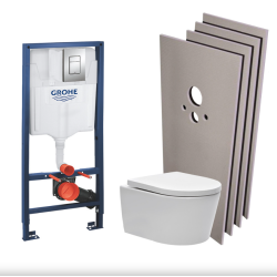 Grohe Toilet Set Rapid SL + SAT Rimless toilet, invisible fixings + Skate chrome plate + Wall cladding set (RSLSAT1SB)