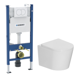 Geberit Duofix Toilet Frame + Ceramia rimless wall-hung WC,SoftClose seat + white plate (GEBCE14WT01MAN-IN)