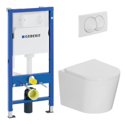 Geberit Duofix UP100 Toilet Frame +Ceramia rimless wall-hung toilet, SoftClose seat + white plate (GEBCE14WT02MAN-IN)