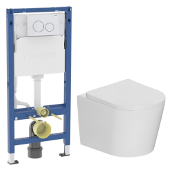 Geberit Duofix Toilet Frame 112 cm + Ceramia wall-hung rimless WC, SoftClose seat + white plate (GEBCE14WT04MAN-IN)