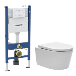Geberit Duofix Toilet Frame 112 cm + Swiss Aqua Technologies wall-hung rimless WC, SoftClose seat + plate (GEBSTBRWR01MAN-IN)