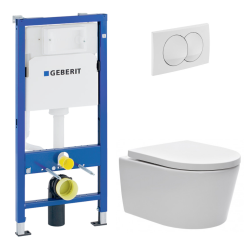Geberit Duofix UP100 Toilet Frame +  Swiss Aqua Technologies wall-hung rimless WC, SoftClose seat + plate (GEBSTBRWR02MAN-IN)