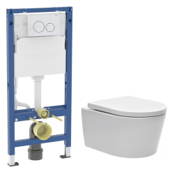 Geberit Duofix Toilet Frame 112 cm +Swiss Aqua Technologies rimless WC + SoftClose seat + plate (GEBSTBRWR04MAN-IN)