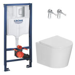 Grohe Rapid SL Toilet Frame + Ceramia rimless wall-hung WC, SoftClose seat + plate (GRRCE14WT01MAN-IN)