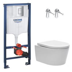Grohe Rapid SL Toilet Frame + Swiss Aqua Technologies rimless wall-hung WC, SoftClose seat + plate (GRRSTBRWR01MAN-IN)
