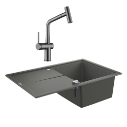 Grohe + Ceramia Grohe K400 Quartz Composite Sink with Reversible Drainer 780x500 mm + Ceramia Timeless Mixer Tap (G31639TML1BGM-SET)