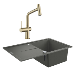 Grohe + Ceramia Grohe K400 Quartz Composite Sink with Reversible Drainer 780x500 mm + Ceramia Timeless Mixer Tap (G31639TML1BG-SET)