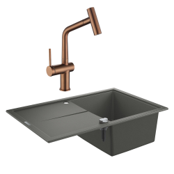 Grohe + Ceramia Grohe K400 Quartz Composite Sink with Reversible Drainer 780x500 mm + Ceramia Timeless Mixer Tap (G31639TML1BCP-SET)