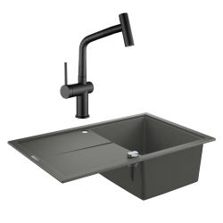 Grohe + Ceramia Grohe K400 Quartz Composite Sink with Reversible Drainer 780x500 mm + Ceramia Timeless Mixer Tap (G31639TML1BM-SET)