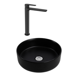 Ceramia PixL 36x36x13.5 cm countertop basin + Swiss Aqua Technologies Mood XL basin mixer + Ceramia waste (CEPX36BKMSAT285C)