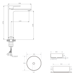 Ceramia PixL 36x36x13.5 cm countertop basin + Swiss Aqua Technologies Mood XL basin mixer + Ceramia waste (CEPX36BKMSAT285C)