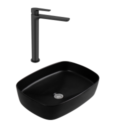Ceramia PixL 49.5x37.5x13.5 cm countertop basin + Swiss Aqua Technologies Mood XL basin mixer + Ceramia PixL waste (CEPX49BKMSAT285C)