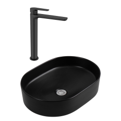 Ceramia PixL 50x36.5x13.5 cm countertop basin + Swiss Aqua Technologies Mood XL basin mixer + Ceramia PixL waste (CEPX50BKMSAT285C)