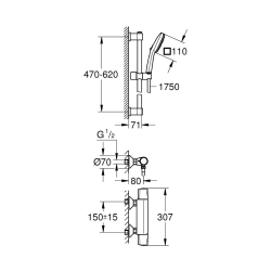  Precision Trend Shower Set with 1/2" Thermostatic Mixer + 3-Jet Hand Shower + 60cm Bar, Chrome (G34237003)