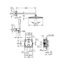  Precision Concealed Shower Set with Thermostatic Mixer + Overhead Shower + Hand Shower, Chrome (G34880000)