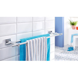 Tesa Hukk Towel rack 2 fixed bars, chromed metal, easy installation without drilling (40253-00000-00)