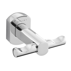 Optima Cube Way Brass Wall-Mounted Coat Hook with 2 Hooks, Chrome (SPI22)