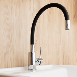 Siko kitchen mixer tap with shape memory, curved in black silicone (SIKOBSLPRO290C)