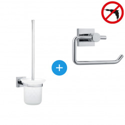 Tesa Hukk Set Unwinder with stainless steel lid + toilet brush, easy installation without drilling, Chrome (40247-DUOTESA)