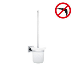 Tesa Hukk Set Unwinder with stainless steel lid + toilet brush, easy installation without drilling, Chrome (40247-DUOTESA)