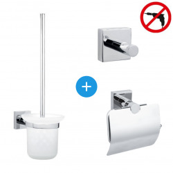 Tesa Hukk Set Unwinder with cover + Toilet brush + Towel hook, easy installation without drilling, Chrome (40247-TRIOTESA)