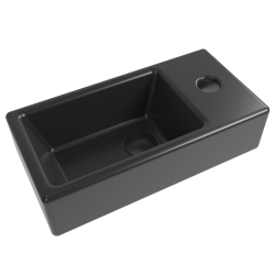 Swiss Aqua Technologies Brevis Wall-Mounted Washbasin, Matte Black, with Tap Hole on the Right, 40.5x20.5x10.5cm + Waste