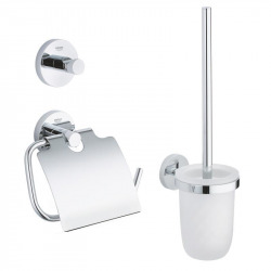 Grohe Essentials 3-in-1 accessory set: Wall mounted toilet hook + Toilet brush and holder + Toilet roll holder, chrome (40407001)