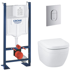 Grohe Rapid SL concealed cistern + Grohe Euro Ceramic rimless toilet bowl, White + flush plate: Chrome (39536000)