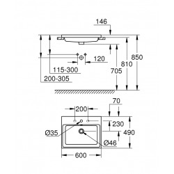  Cube ceramic Build-in basin 60 cm, alpine white (3947900H)