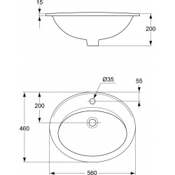 Porcher Ulysses Built-In Basin 56 x 46 cm, Gloss White (P144801)