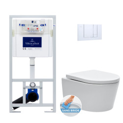 Toilet Frame + Swiss Aqua Technologies toilet without rim and invisible fixings + Chrome plate (ViConnectSATrimless-1)