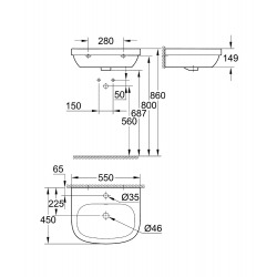 Grohe Euro Ceramic Suspended Wash basin 55cm (39336000)