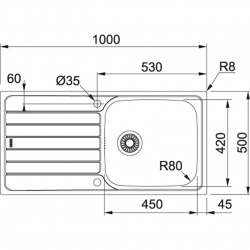 Franke Spark SKX611- Built-in kitchen sink 100 Stainless steel (101.0504.059)