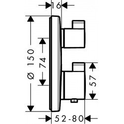 Finishing set Ecostat S Thermostatic mixer for concealed installation for 2 outlets with shut-off / diverter valve (15758000)  Finishing set Ecostat S Thermostatic mixer for concealed installation for 2 outlets with shut-off / diverter valve (15758000)