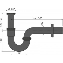  DN32 Basin Trap U-shaped with 5/4" connection nut, Matt Black (A4320BLACK)