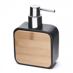 Optima Hombre Bathroom set with Toothbrush holder + Soap dispenser, Polyresin and Bamboo wood, Black (HOM-SET1)