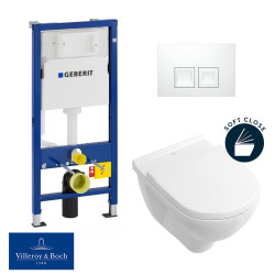 Geberit Villeroy & Boch pack UP100 support frame + Delta50 white plate + Villeroy & Boch  O.Novo bowl + softclose seat (O.NovoGeberit1)