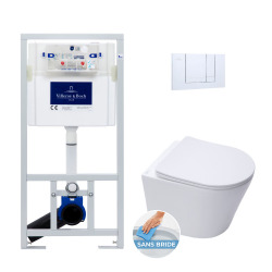 Villeroy & Boch Toilet set frame + Swiss Aqua Technologies rimless toilet and invisible fixings + Chrome flush plate (VCNINFI1)