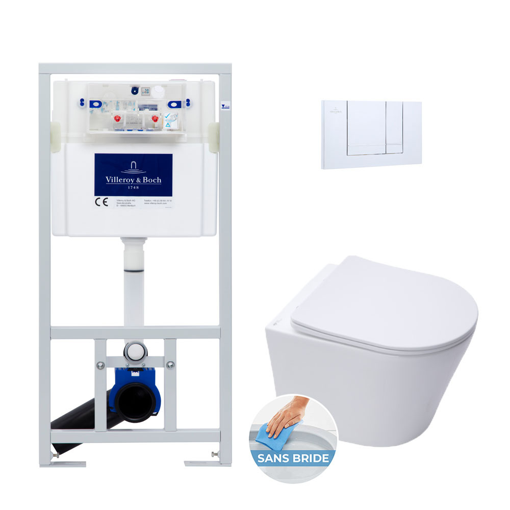 Villeroy & Boch Toilet set frame Swiss Aqua Technologies rimless toilet and invisible fixings + Chrome plate - Bathroom2kitchen