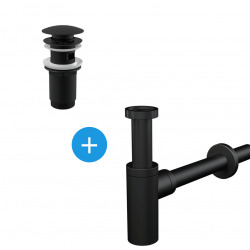 Alca Basin drain set Click-clac fitting 5/4", for washbasin with overflow + Siphon, Matt black (AlcaSetBlack)